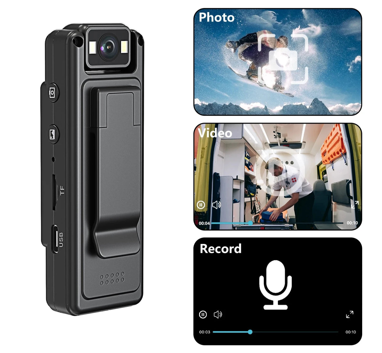 Mini 1080P Body Camera with Photo, Audio, Night Vision & Rotating Clip