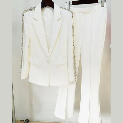 LUXURY Chic Diamond Crystal Women Blazer two pieces sets